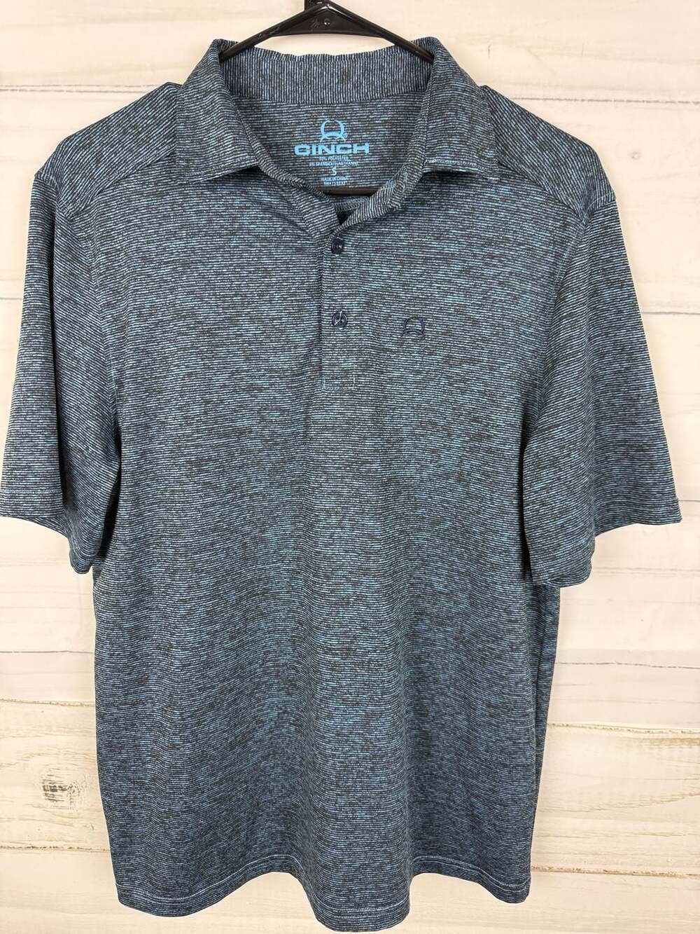 Cinch Men's Size S Blue and Black Striped Performance Polo Shirt